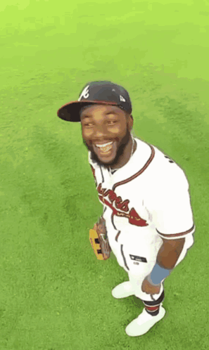 Baseball Player Smiling In Atlanta Braves Uniform GIF