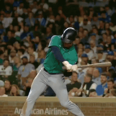 Baseball Player Swinging At Ball By American Airlines Sign GIF