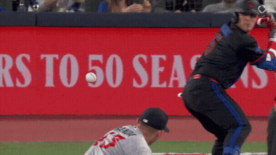 Baseball Player Swinging At Ball In Front Of RS To 50 Seasons Sign GIF