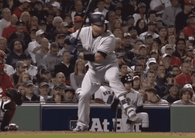 Baseball Player Swinging Bat At Ball With Crowd GIF