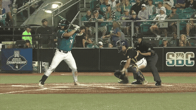 Baseball Player Swinging Bat At Ball With SBC Banner GIF
