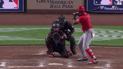 Baseball Player Swinging Bat At Great American Ball Park GIF
