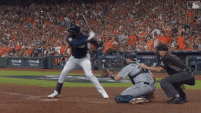 Baseball Player Swinging Bat At Pitch GIF