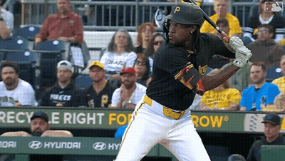Baseball Player Swinging Bat Crowd Watching GIF