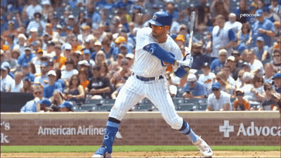 Baseball Player Swinging Bat In Front Of American Airlines Ad GIF