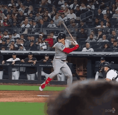 Baseball Player Swinging Bat In Front Of Bank Of America Ad GIF