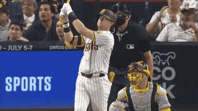 Baseball Player Swinging Bat In Front Of Petco Park Ad GIF