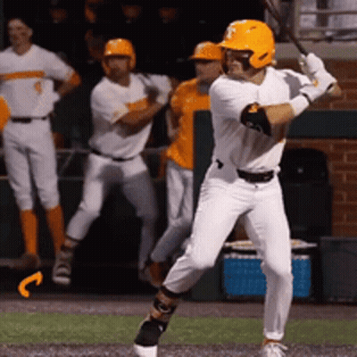 Baseball Player Swinging Bat In Orange Helmet GIF