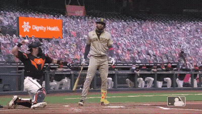 Baseball Player Swinging Bat While Catcher Tags Him Out GIF