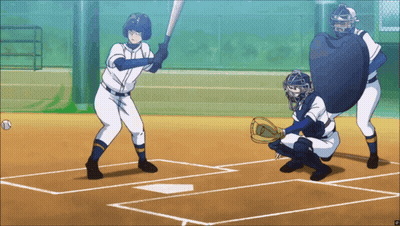 Baseball Player Swinging Bat With Catcher Watching GIF