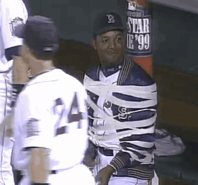 Baseball Player Taped To Post With Star Sign GIF