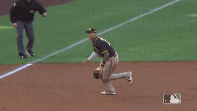 Baseball Player Throwing Ball On Field With National Car Rental Banner GIF