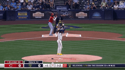 Baseball Player Throws Ball In Front Of Madame Advertisement GIF
