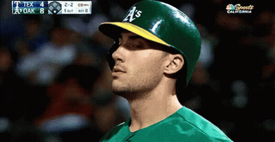 Baseball Player Wearing Green And Yellow A's Cap GIF