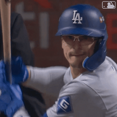 Baseball Player Wearing LA Helmet GIF