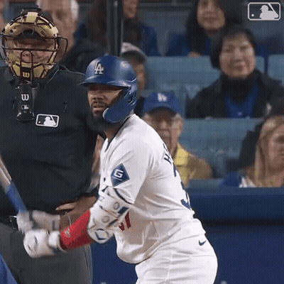 Baseball Player Wearing LA Helmet GIF