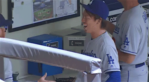 Baseball Player Wearing LA Jersey Laughing GIF