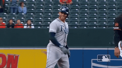 Baseball Player Wearing TB Helmet GIF
