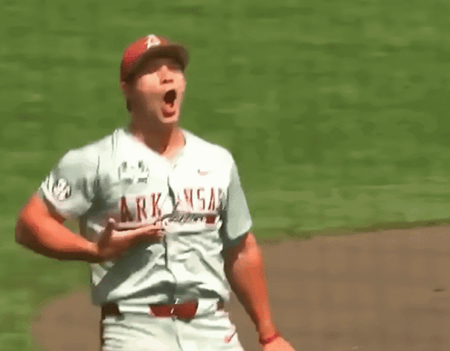 Baseball Player With Arkansas Jersey On Field GIF