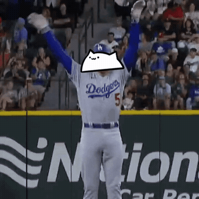 Baseball Player With Dodgers Jersey And Cat On Head GIF