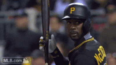 Baseball Player With P Helmet Holding Bat GIF