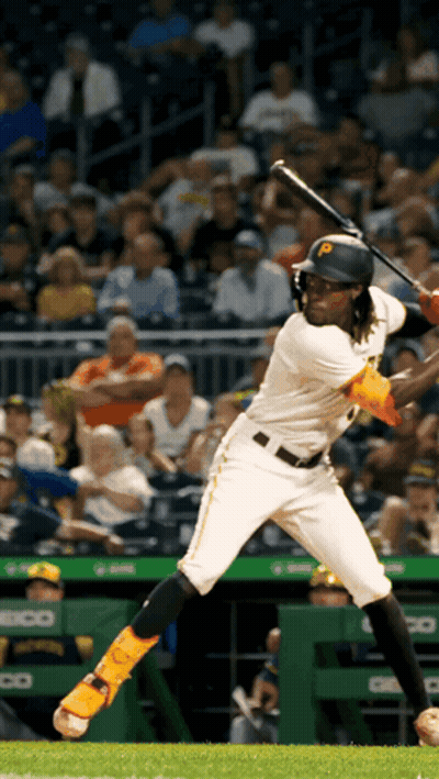 Baseball Player With P On Helmet Swings At Pitch GIF
