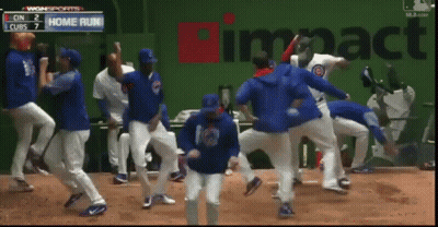 Baseball Players Dancing In Front Of Home Run Sign GIF