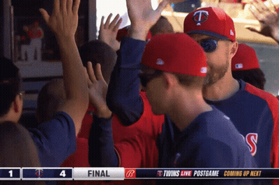 Baseball Players High Five Scoreboard Coming Up Next GIF