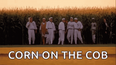 Baseball Players In Corn Field With Corn On The Cob GIF