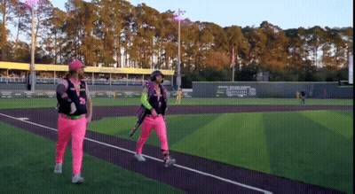 Baseball Players Walking In Pink GIF