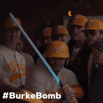 Baseball Players With Orange Helmets Holding Lightsaber #Burkebomb GIF