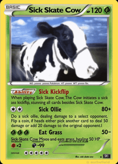 Basic Sick Skate Cow Pokemon Card GIF