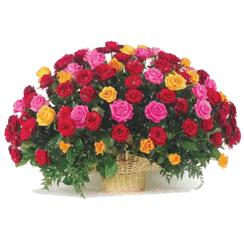 Basket Of Red Pink And Yellow Roses Sticker