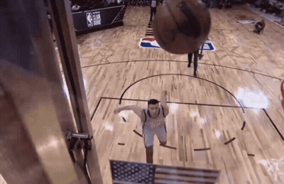 Basketball Dunked On Court With NBA Logo GIF