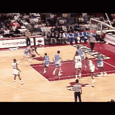 Basketball Game In Front Of American Airlines Banner GIF