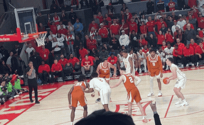 Basketball Game In Front Of Crowd In Red Shirts GIF