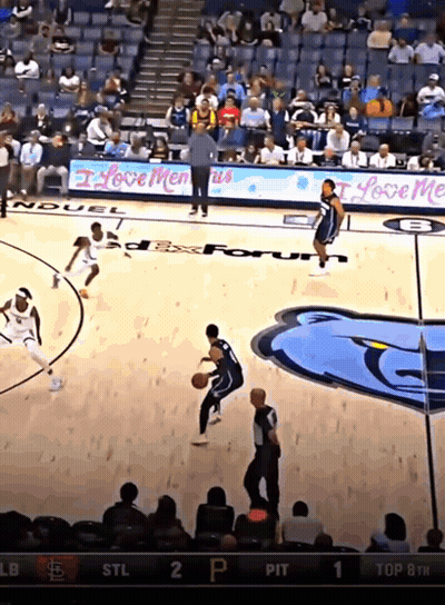 Basketball Game In Front Of I Love Men Banner GIF
