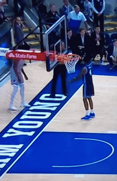 Basketball Game In Front Of State Farm Banner GIF