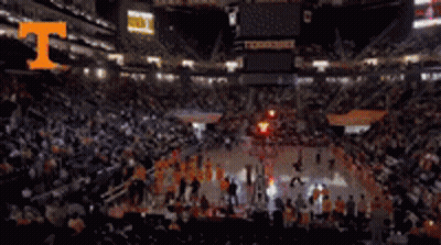 Basketball Game In Stadium With Letter T GIF