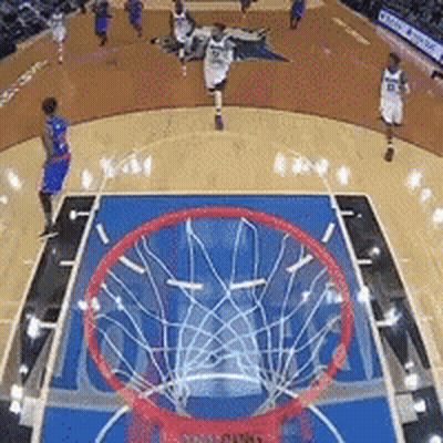 Basketball Game On Court With NBA Hoop GIF