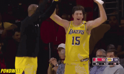 Basketball Player Celebrating In Lakers Jersey GIF