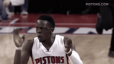 Basketball Player Celebrating In Piston Jersey GIF