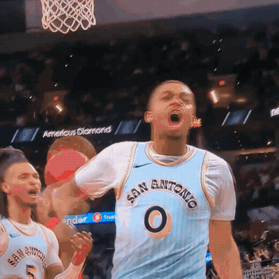 Basketball Player Celebrating In San Antonio Jersey GIF