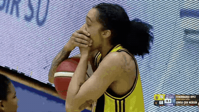 Basketball Player Covering Mouth With Hands Holding Ball GIF