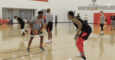 Basketball Player Dribbling Bulls Shirt GIF