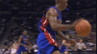 Basketball Player Dribbling In Blue Red White Uniform GIF