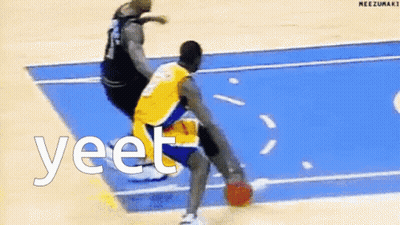 Basketball Player Dribbling On Blue Court Yeet GIF