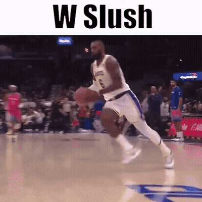 Basketball Player Dribbling With W Slush Above GIF