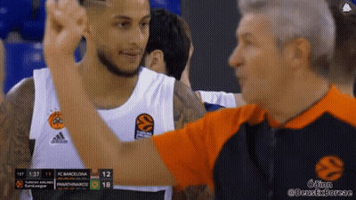 Basketball Player In Adidas Jersey Next To Referee GIF