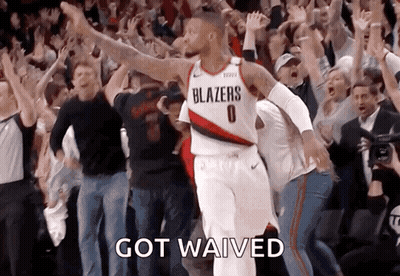 Basketball Player In Blazers Jersey Celebrates With Crowd GIF
